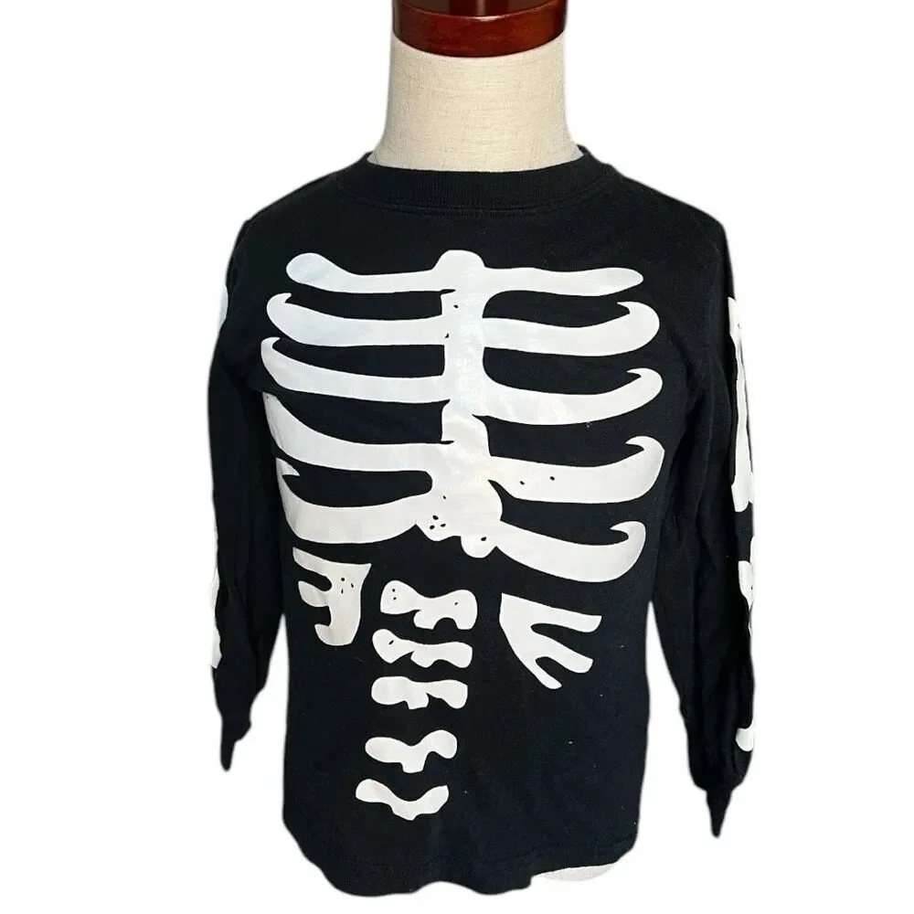 Toddler Boys Carters Skeleton Rib Cage Bones Halloween Spooky Tee Shirt - Sz 3T